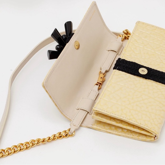 Marc Jacobs Patent Leather Elegant Ivory Clutch with Black Accent